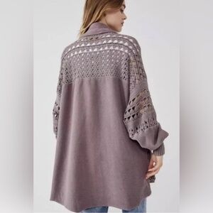 NWT Free People S Dune Bug Cardi in Elderberry Purple Crochet Zip Up New $168